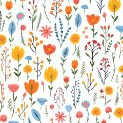 Doodle flowers seamless pattern flat vecto