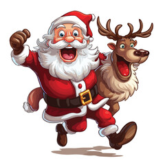 Drunk Santa Claus and reindeer. Vector clip art 