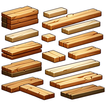 Various wooden planks on white background. Cartoon style.