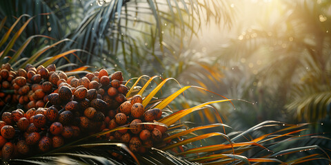 Oil palm fruit (Elaeis guineensis) in the south Kalimantan Plantation.