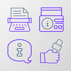 Set line Journalist news, Information, News radio channel and Retro typewriter icon. Vector