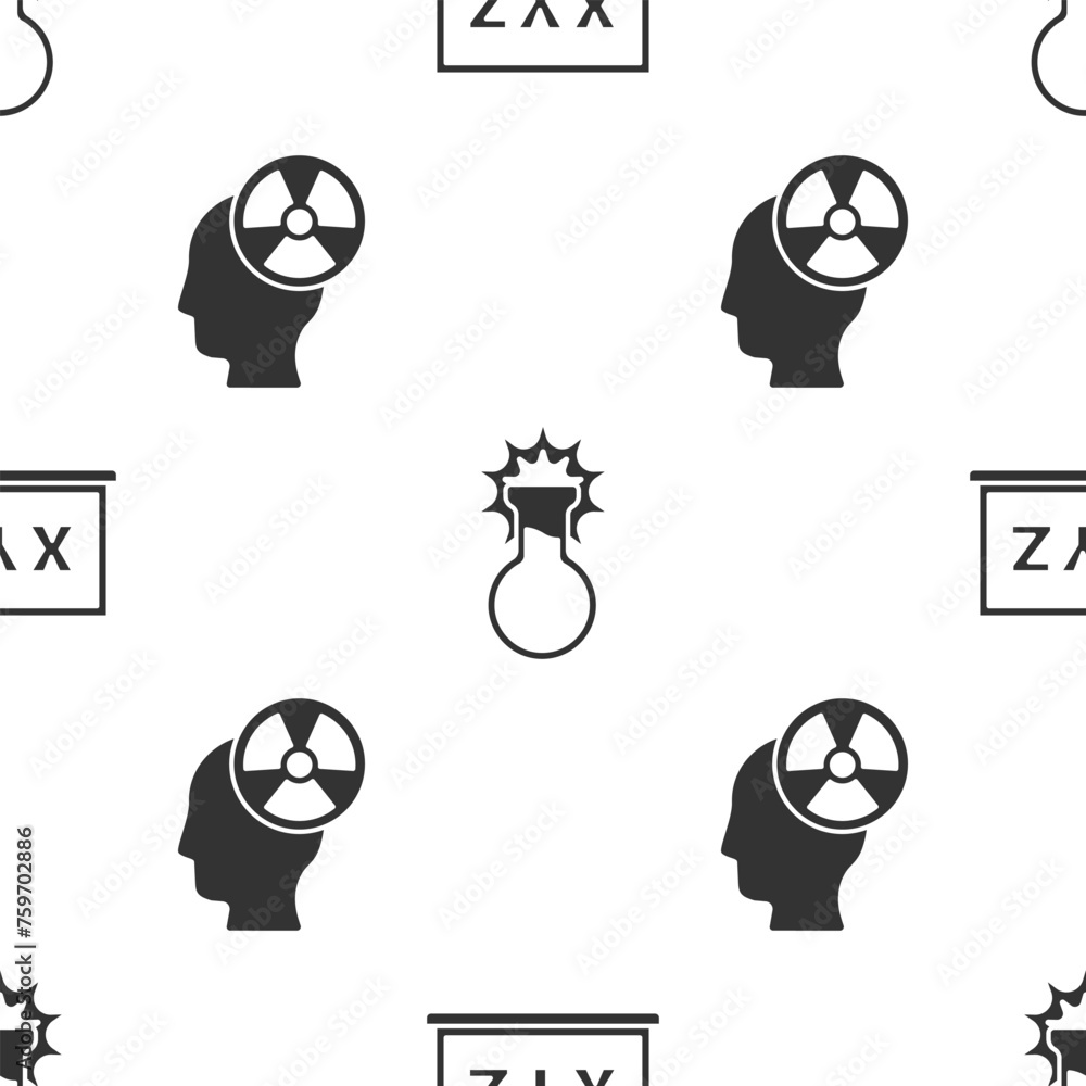 Wall mural Set XYZ Coordinate system, Test tube and flask and Head and radiation symbol on seamless pattern. Vector