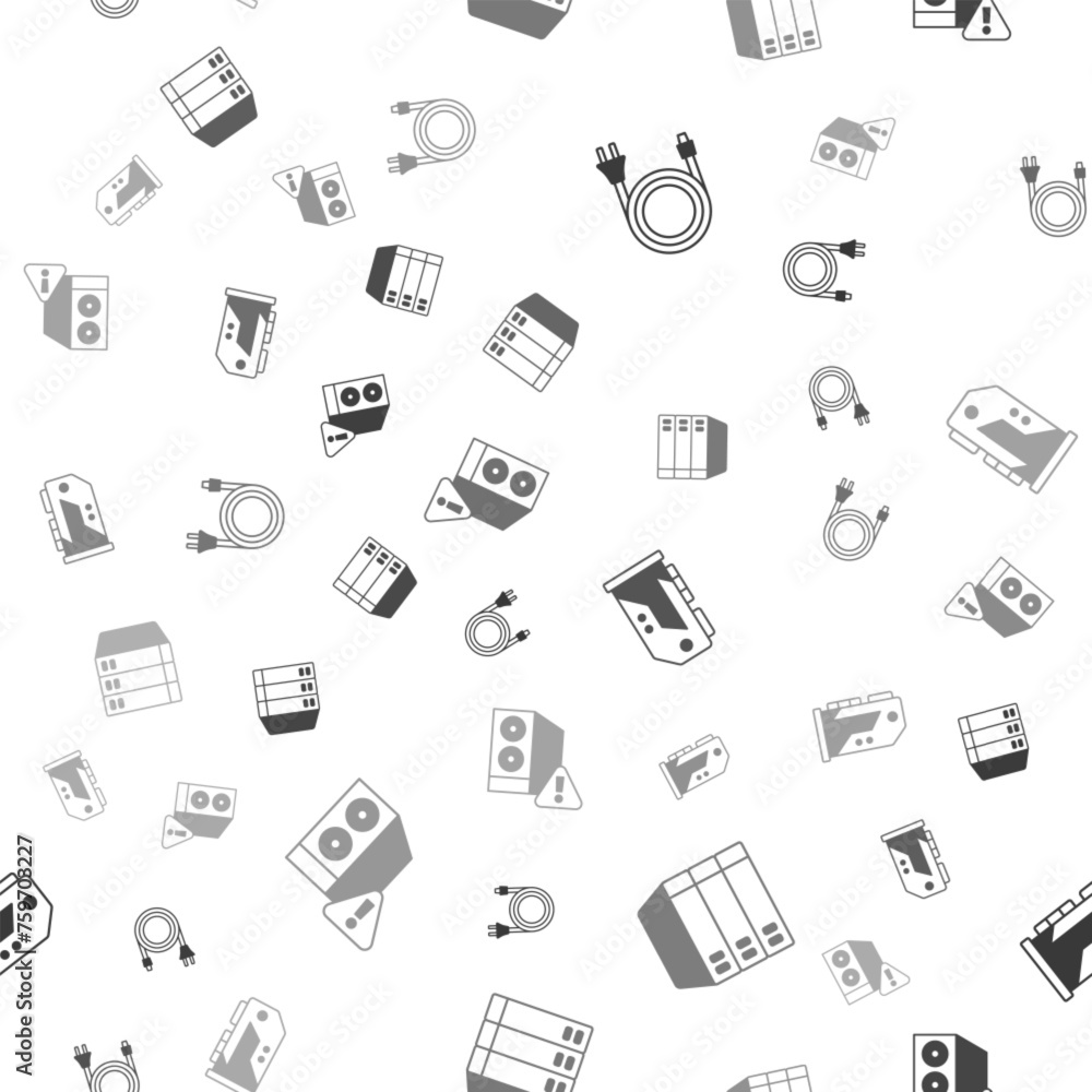 Poster set electric plug, server, data, web hosting, video graphic card and case of computer on seamless pa