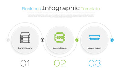 Set line Server, Data, Web Hosting, Processor with CPU and Laptop. Business infographic template. Vector