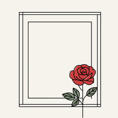 Minimalist design with geometric frame and red rose, with copy space