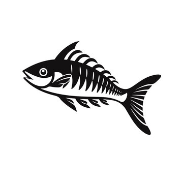Fishbone icon vector Fish skeleton with head and ta