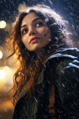young girl in the rain Generative AI