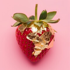 strawberries in gold foil background.