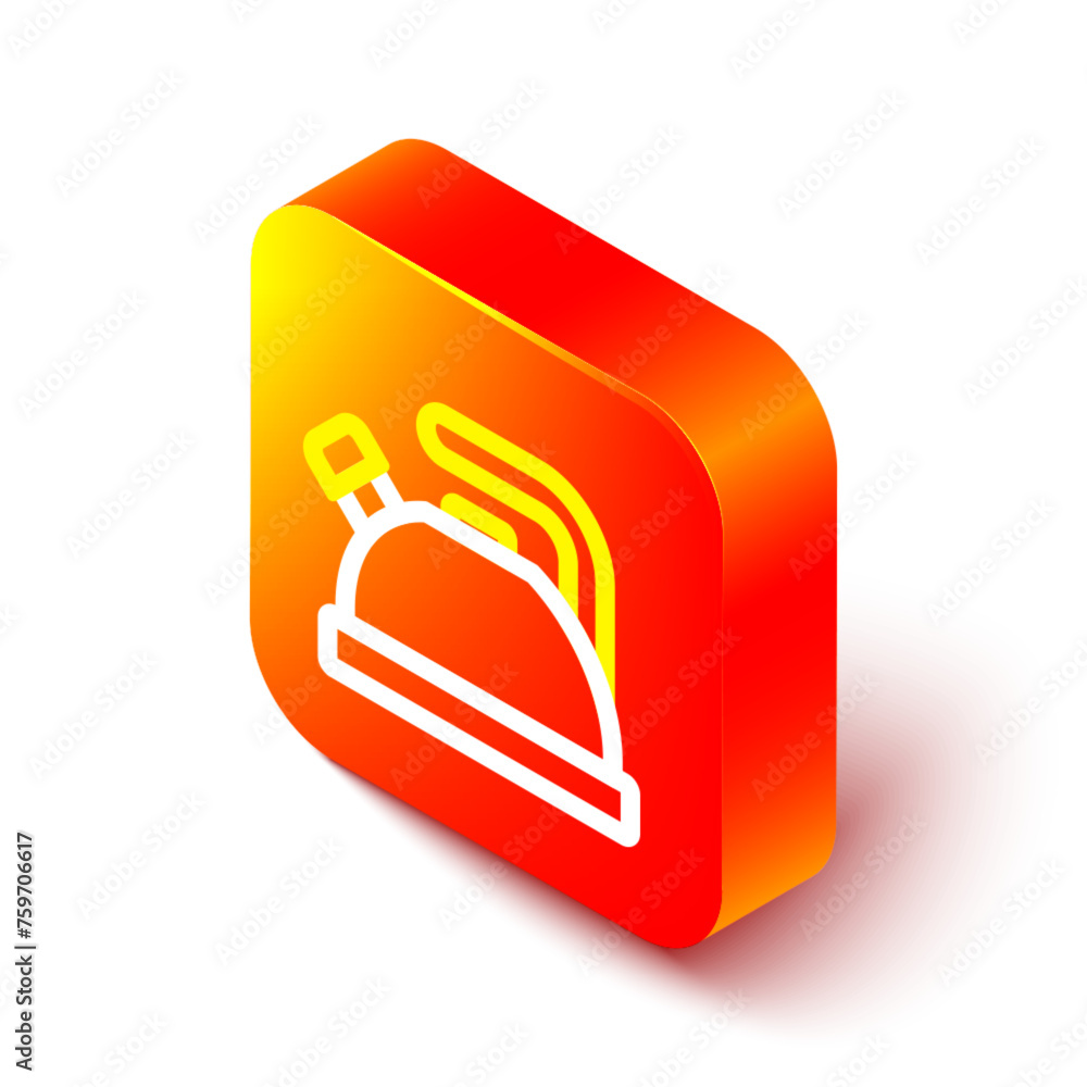 Poster isometric line kettle with handle icon isolated on white background. teapot icon. orange square butt