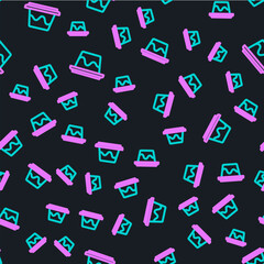 Line Pudding custard with caramel glaze icon isolated seamless pattern on black background. Vector