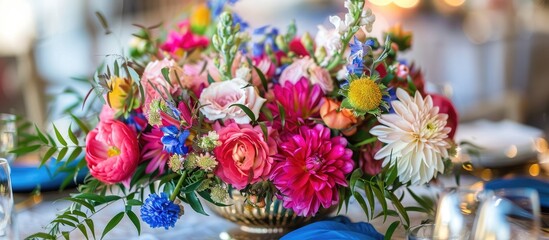 Wedding floral arrangement for reception dinner and celebration