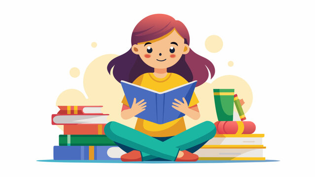 A girl read books on white background vector art illustration