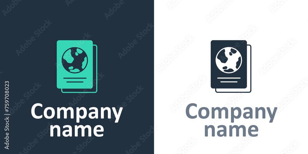 Poster logotype passport with biometric data icon isolated on white background. identification document. lo