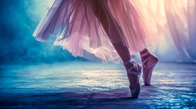 Elegant ballet dancer's pointe on stage