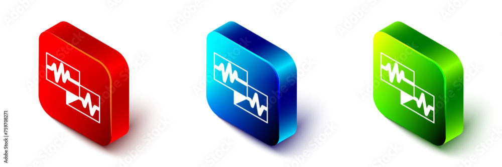 Poster isometric computer monitor with cardiogram icon isolated on white background. monitoring icon. ecg m