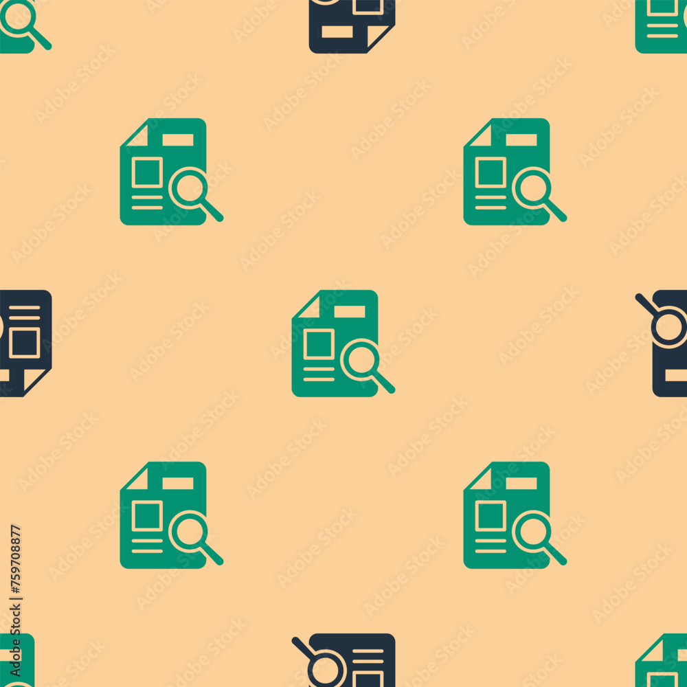 Poster green and black document with graph chart icon isolated seamless pattern on beige background. report
