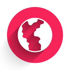 White Global economic crisis icon isolated with long shadow background. World finance crisis. Red circle button. Vector