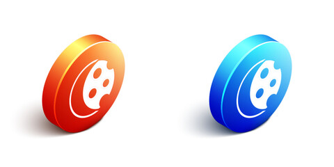 Obraz premium Isometric Eclipse of the sun icon isolated on white background. Total sonar eclipse. Orange and blue circle button. Vector