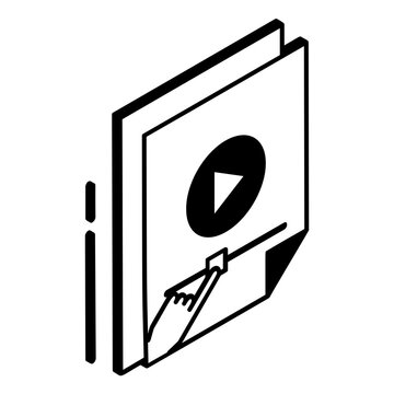 Movie Clip or Video streaming Embedding isometric concept, Podcast or Audio Player vector outline icon, Webdesign and Development symbol, user interface  graphic sign, website engineering illustration