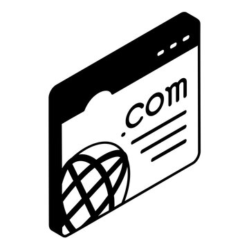 The domain com isometric concept, dot-com or web site address vector outline icon, Webdesign and Development symbol, user interface or graphic sign, website engineering stock illustration