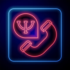 Glowing neon Online psychological counseling distance icon isolated on black background. Psychotherapy, psychological help, psychiatrist online consulting. Vector