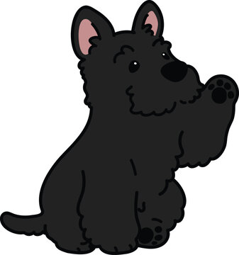 recommend clip art: Simple and adorable black Scottish Terrier illustration waving