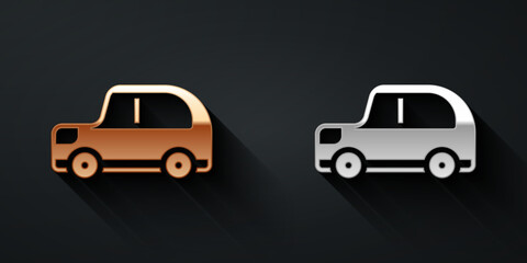 Gold and silver Car icon isolated on black background. Long shadow style. Vector