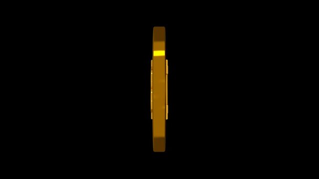 3d looped animation of bitcoin spinning with transparent alpha background, suitable for editing