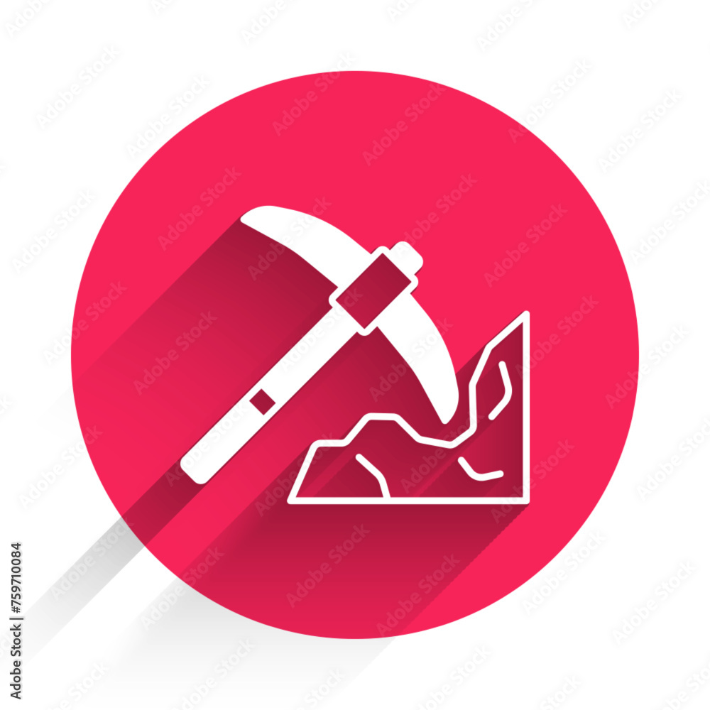 Aufkleber white gold mining icon isolated with long shadow background. red circle button. vector