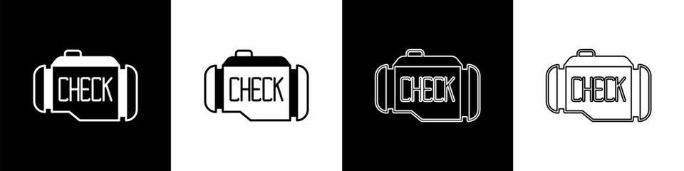 Set Check engine icon isolated on black and white background. Vector