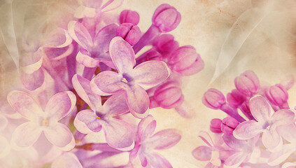 Floral spring background.  Vintage watercolor background of lilac flowers.  Close-up. .Lilac bunch. - 759711255
