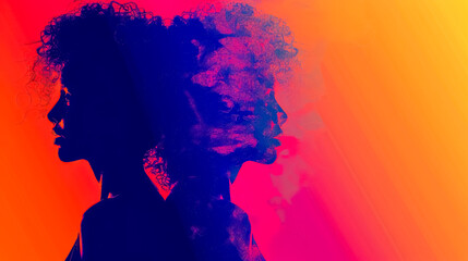 Silhouette of a woman with vibrant color background