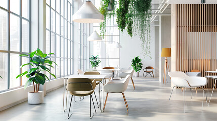 Modern Office Space with Natural Light and Indoor Plants