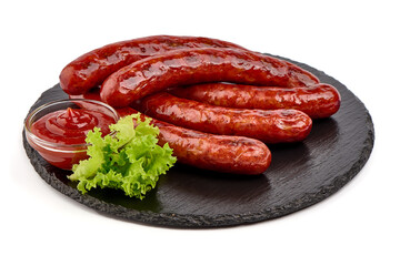 BBQ Roasted pork sausages, isolated on white background.