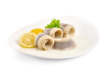 Salted herring, isolated on white background.
