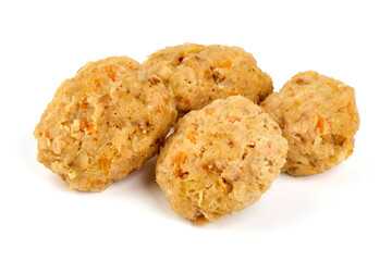 Homemade steamed meatballs, isolated on white background.