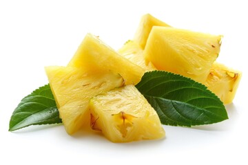 Sliced ripe pineapple with leaf isolated on white background