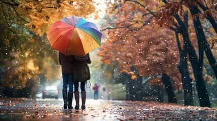Unexpected rain in nature has its charms, summer showers can surprise. The concept of romance.  - obrazy, fototapety, plakaty
