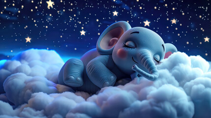 Cute little elephant sleeping on clouds  - 759714239
