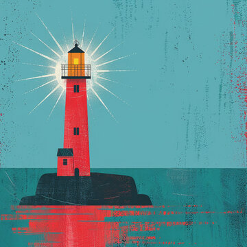 Colorful Line Illustration of a Friendly Leadership Training Handbook: Lighthouse Illuminating Dark Sea Gen AI