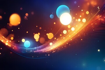Abstract dark blue background with light blue and gold glow particles, light shine bokeh wallpaper. Holiday concept