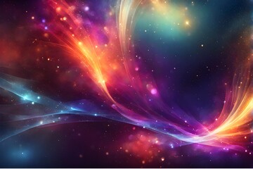 Abstract background of multicolored cosmic dust, glow particles, luxury light shine bokeh backdrop. Holiday concept
