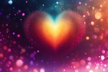 Abstract background of multicolored heart-shaped cosmic dust, glow particles, luxury light shine bokeh wallpaper. Holiday concept