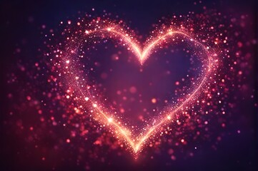 Abstract background of a glitter heart, glow particles, luxury light shine bokeh wallpaper. Heart decoration. Love concept