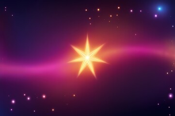 Abstract background of a golden sparkling star and a purple line, glow particles, luxury light shine bokeh horizontal wallpaper. 