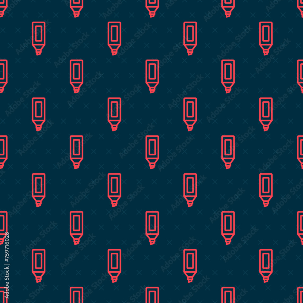 Poster red line marker pen icon isolated seamless pattern on black background. vector