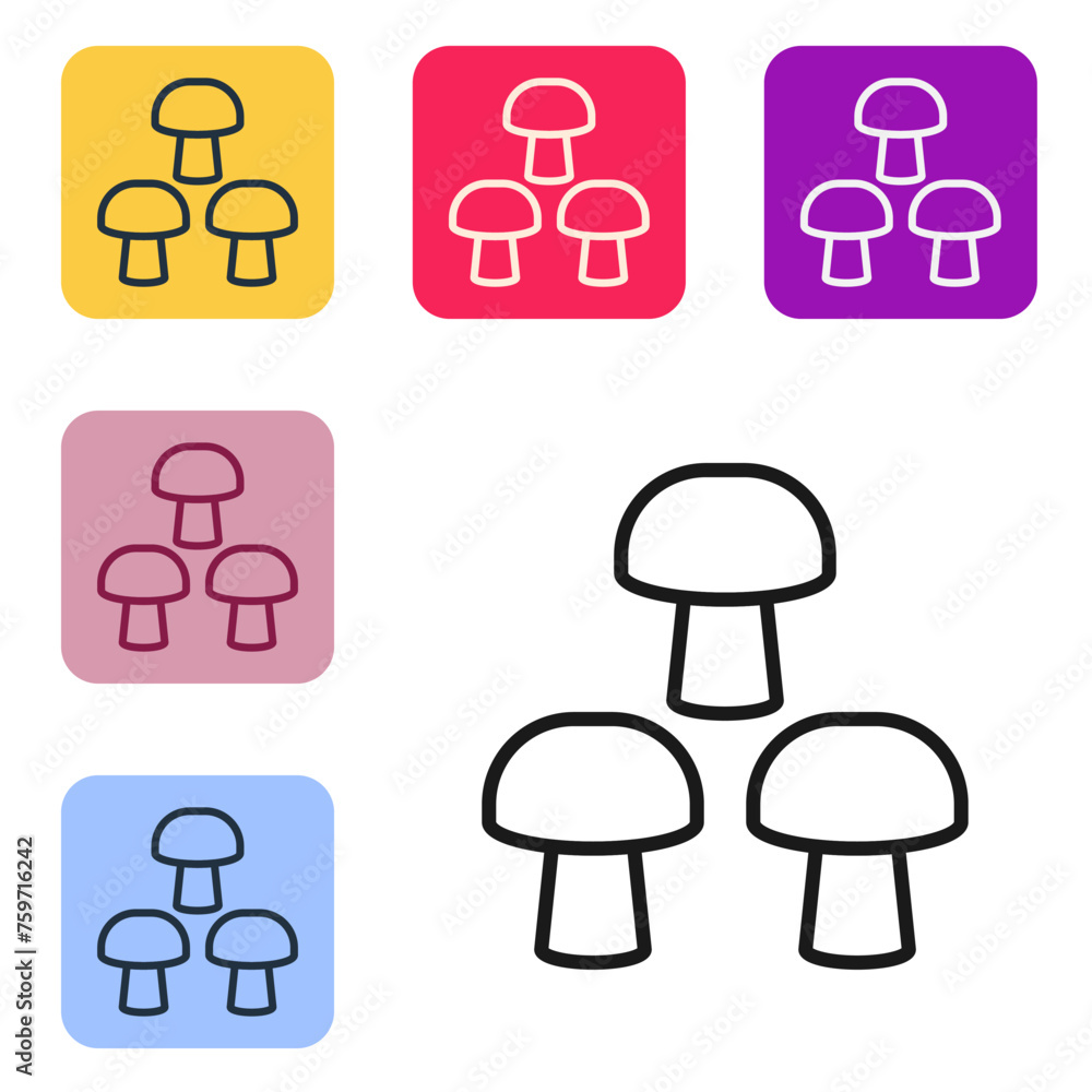 Aufkleber black line mushroom icon isolated on white background. set icons in color square buttons. vector