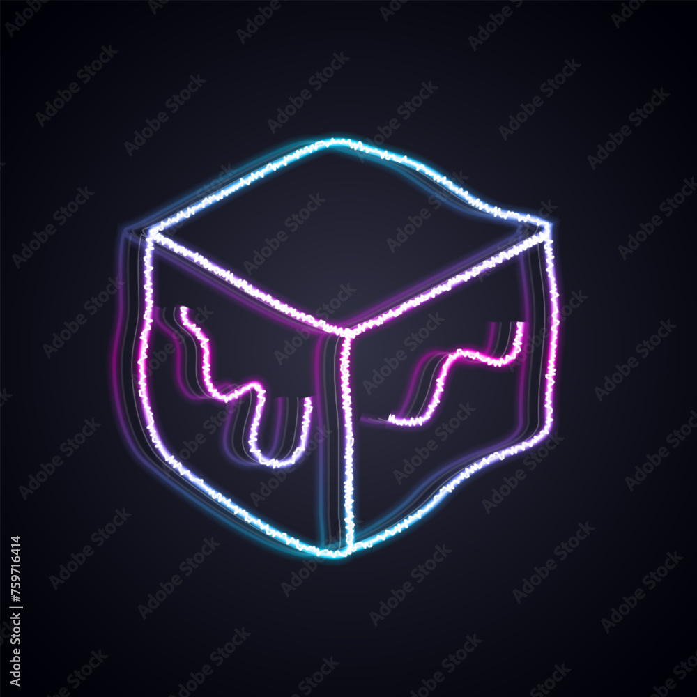Poster glowing neon line isometric cube icon isolated on black background. geometric cubes solid icon. 3d s