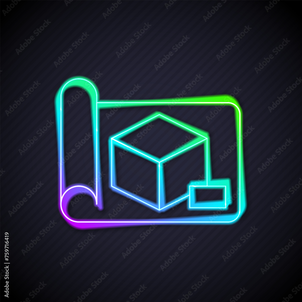 Poster glowing neon line graphing paper for engineering icon isolated on black background. vector