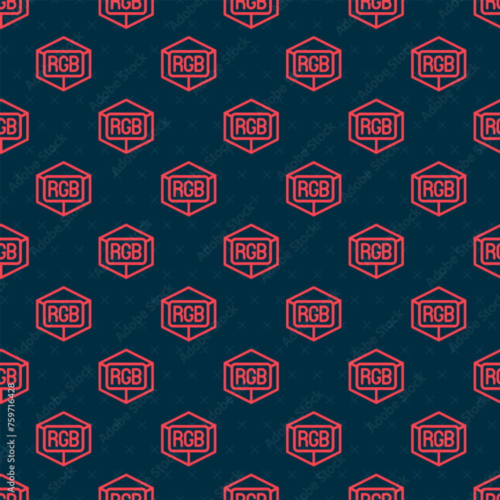 Poster red line rgb and cmyk color mixing icon isolated seamless pattern on black background. vector